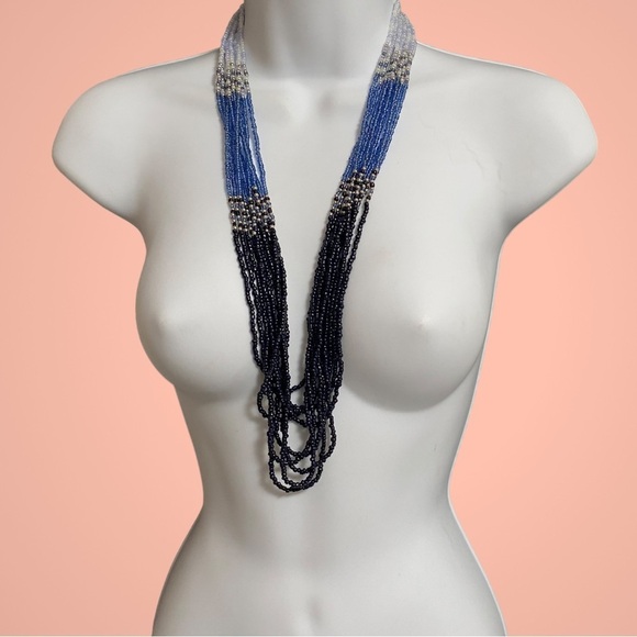 ERICA LYONS Blue Ombre Multi-Strand Seed Bead Necklace - Picture 4 of 7
